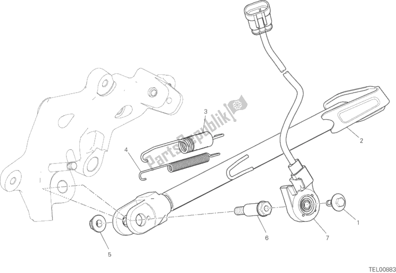 All parts for the Side Stand of the Ducati Multistrada 1260 S D-air 2018